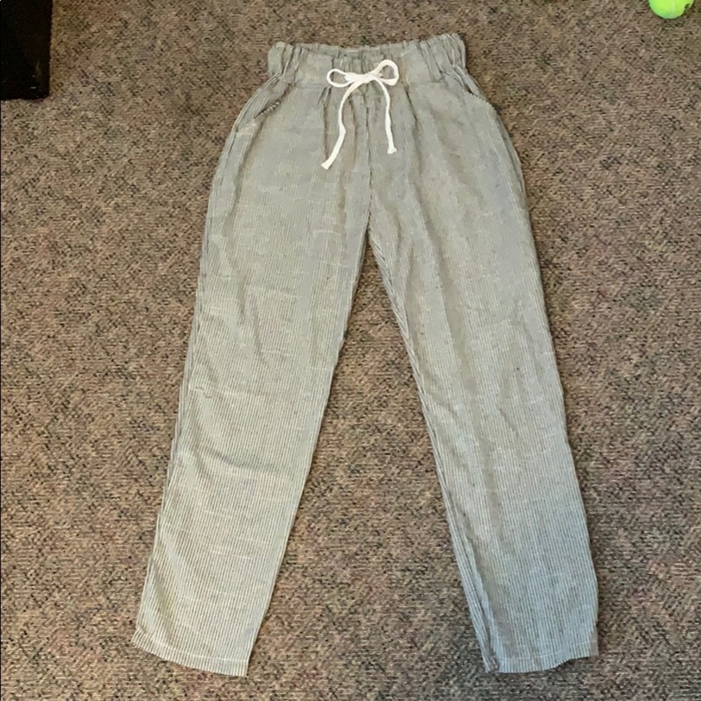 Pin striped paper bag high waisted pants